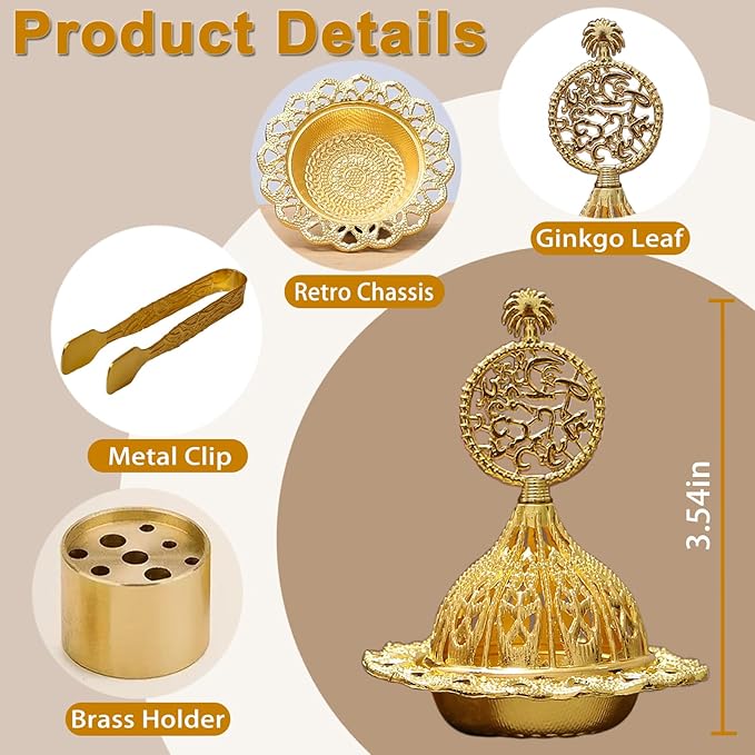 Majewel 3 in 1 Incense Holder, Vintage Incense Holders for Sticks with 9 Holes, Incense Burner Ash Catcher, Brass Incense Stick and Cone Burner for Meditation, Yoga, Home Decor(Coconut)