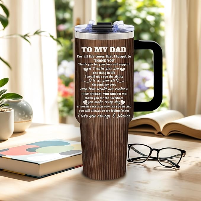 DUUV Gifts for Dad from Daughter, To My Dad Tumbler 40 Oz with Handle and Straw, Christmas Thanksgiving Birthday Gifts for Men Daddy Stepdad Elderly Father, Thoughtful Papa Mug, 1PCS - Bloomnest