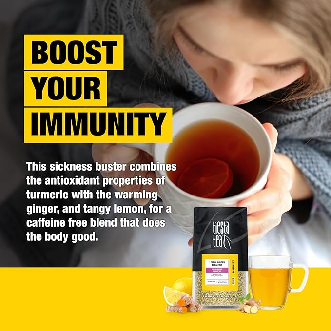 Tiesta Tea - Lemon Ginger Turmeric, Loose Leaf, Lemon Ginger Herbal Tea, Premium Non-Caffeinated Herbal Blend, Make Hot or Iced & Brews Up to 200 Cups, 16 Ounce Resealable Bulk Pouch - Bloomnest