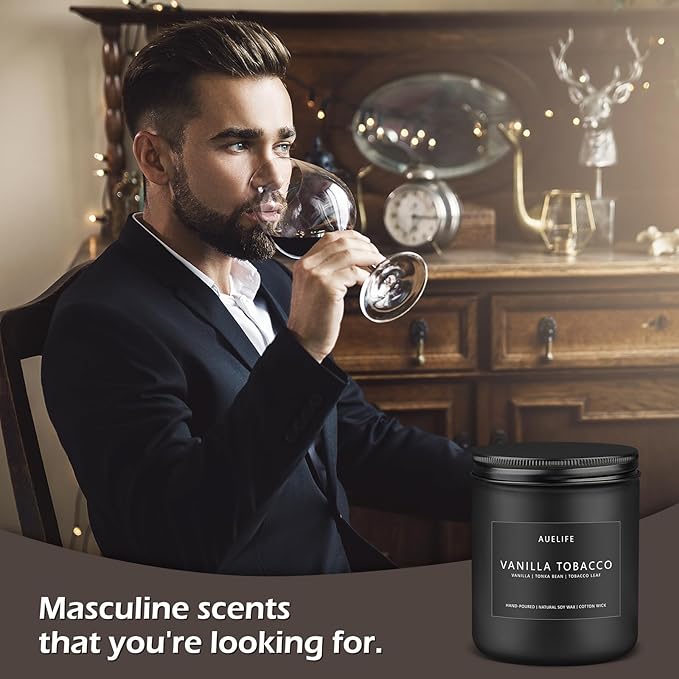 Vanilla Tobacco Candle for Men | Masculine Scented Soy Candles - Home Fragrance, Aromatherapy Gifts for Men - 7oz Black Jar, Long-Lasting Luxury Decor - Bloomnest