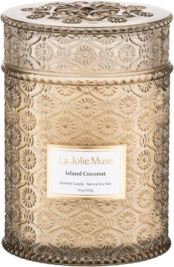 LA JOLIE MUSE Vanilla Coconut Candle – Coconut, Freesia & Vanilla | 19 oz Large Wooden Wick Candle | Natural Soy Wax | 90 Hours Clean Burn | Gift-Ready for Hosts & Gatherings | Elegant Home Décor - Bloomnest