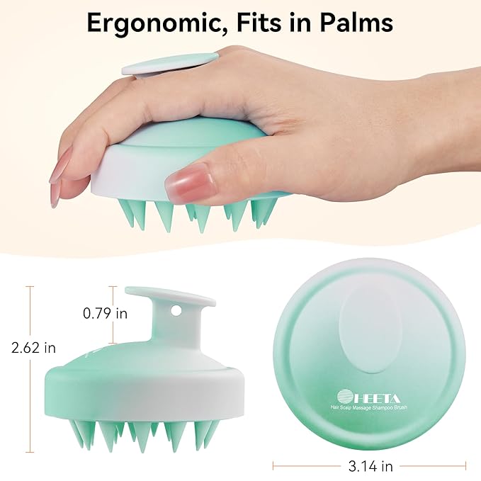 HEETA Scalp Massager Hair Growth, Soft Silicone Scalp Scrubber Shampoo Brush for Exfoliation, Dandruff Removal Head Massage Stress Relax, Wet & Dry Use for Thick Thin Curly Hair Care, Gradient Green HEETA