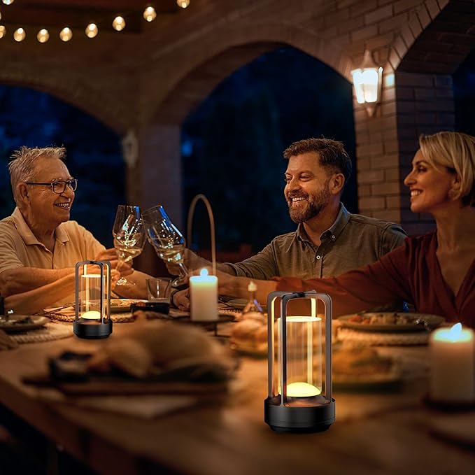 Portable Table Lamp for Outdoor Indoor: Cordless Rechargeable Desk Lamp with 3 Color Stepless Dimmable - Metal Battery Operated Small Lantern Light for Restaurant/Bedroom/Bar/Coffee Shop/Camping - Bloomnest