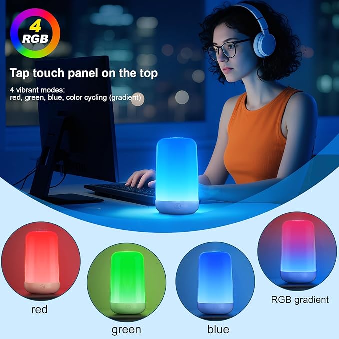 FRIDEKO HOME RGB Touch Bedside Lamp for Nightstand, 3 Color Temperatures Portable Rechargeable Cordless Night Light, Dimmable Mood Lighting for Bedroom, Living Room, Nursery, Breastfeeding, Kid, Adult - Bloomnest