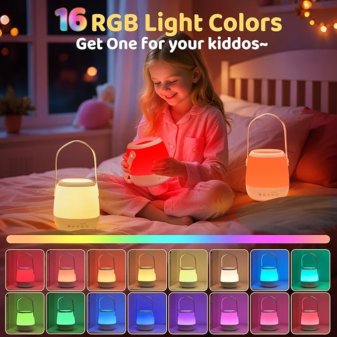 Baby Night Light Sound Machine,35 Colors+12 White Noise Machine+Egg Light for Nursery Lamp, Cordless+USB Rechargeable+Portable Night Light for Baby Nursery Lamp, Nightlight for Kids Room Toddler Lamp