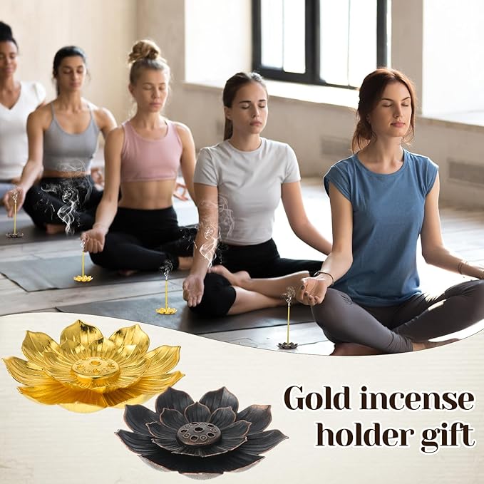 LemonRoad Diwali Gifts Bulk, Indian Return Gifts for Pooja, 100pcs Lotus Incense Holder with Incense Stick Tray, Indian Wedding Festival Yoga Spa Home Fragrance Decor (Gold and Black) - Bloomnest