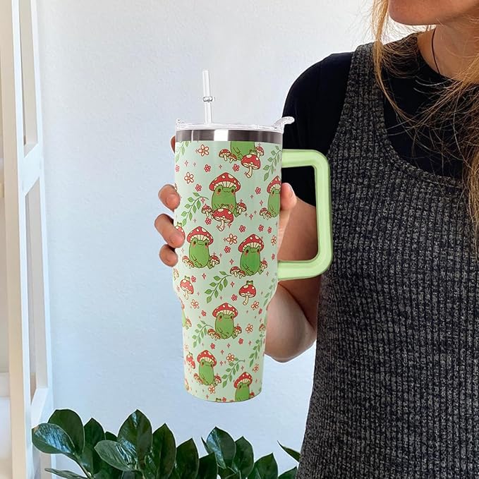 Ceovfoi 40 Oz Frog Tumbler With Handle, Green Coffee Travel Mug Cup and Water Bottle, Decor and Gifts for Women - Bloomnest