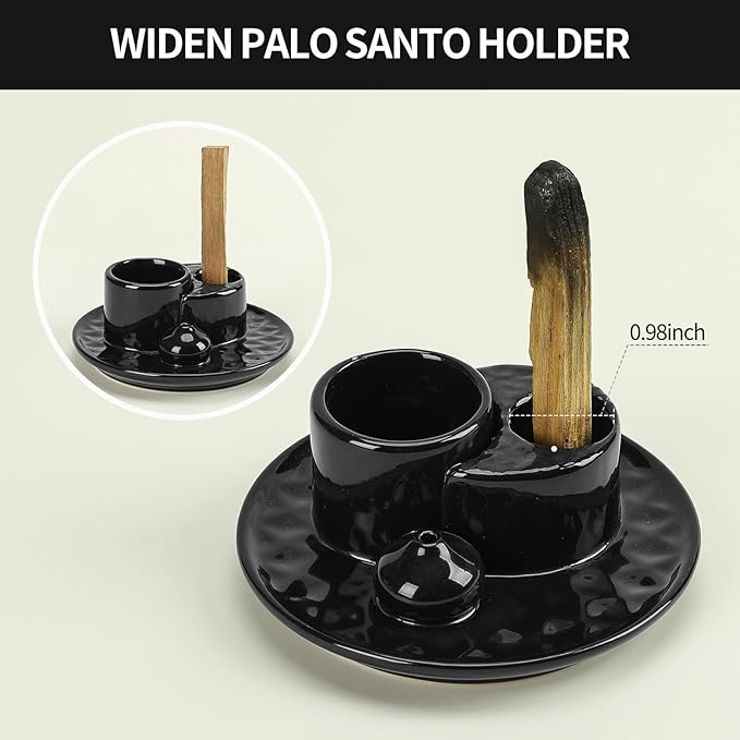 Palo Santo Sticks Holder, Multi-Purpose Handmade Ceramic Incense Burner for Palo Santo Incense Sticks, Sage Holder for Burning, Ash Catcher Tray for Meditation Yoga Room (Black) ToolSentryX