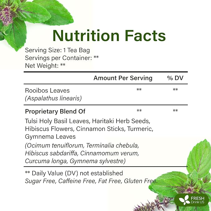 FreshDrinkUS, 30 Tea Bags Herbal Tea – Caffeine-Free Herbal Tea with Rooibos, Turmeric & Hibiscus – Loose Leaf Blend for Daily Rituals and Clean Living – Vegan, No Additives - Bloomnest