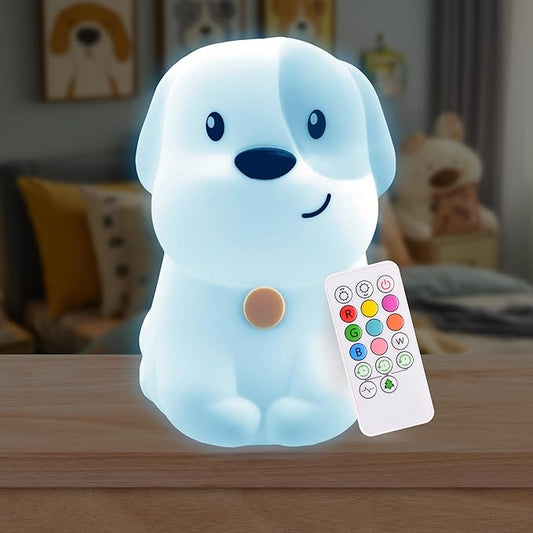Lumipets Pepper The Puppy Dog Squishy Silicone Night Light for Kids | Cute Night Light with Remote & Touch Control for Baby & Toddler Bedrooms | Color Changing Animal Lamp | Soft Portable Nightlight - Bloomnest
