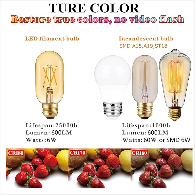 LiteHistory E26 LED Bulb 6W Equivalent E26 Bulb 60 watt Warm White 2200K Amber E26 Edison Bulb dimmable AC120V 400lm Tubular T14 T45 LED Bulb for Pendant, Sputnik,Vanity,Wall sconces Pack of 6 - Bloomnest