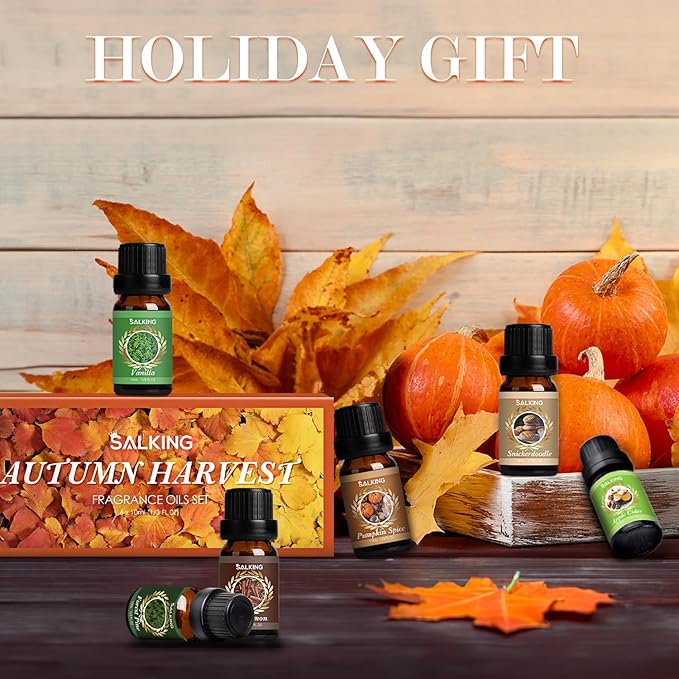 SALKING Autumn Fragrance Oils, Premium Fall Essential Oils for Diffuser, Scented Oils Gift Set for Soap Candle Making Scents - Cinnamon, Pumpkin Spice, Apple Cider, Vanilla, Forest Pine, Snickerdoodle - Bloomnest