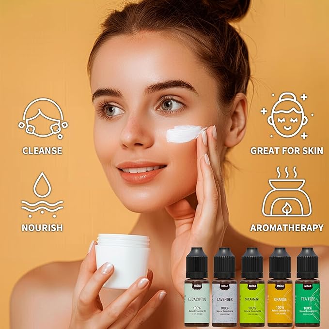 Essential Oils for Diffuser for Home, Top 5 Aromatherapy Oils,Candle&Soap Making,10ml（Orange, Lavender, Peppermint, Eucalyptus, Tea Tree） - Bloomnest