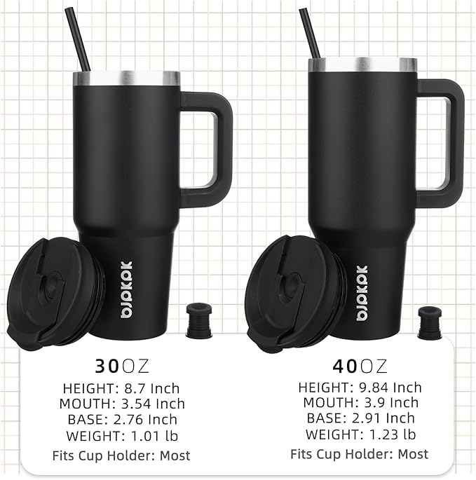BJPKPK 40 oz Tumbler With Handle Insulated Tumblers With Lid And Straw Stainless Steel Thermal Cup,Black