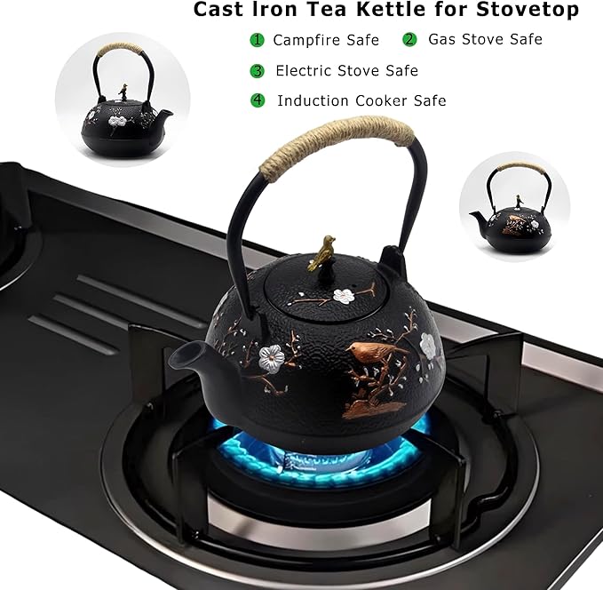 Cast Iron Kettle Teapot, Japanese Style Tetsubin, Cast Iron Tea Kettle with Stainless Steel Infuser for Loose Tea, Internal Enamel Iron Tea Pots for Stovetop Safe(40.2oz/1200ml) - Bloomnest