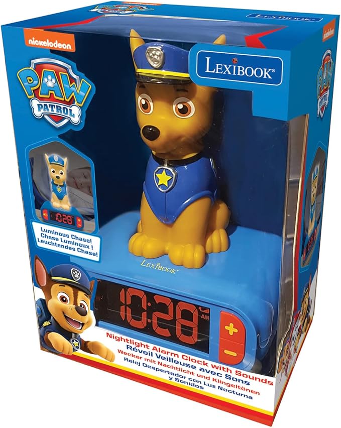 LEXiBOOK - Paw Patrol Chase Digital Alarm Clock with Night Light - Snooze Function - Dog Sound Effects - for Children/Kids - Luminous Clock with Chase, Blue/Red - RL800PA - Bloomnest