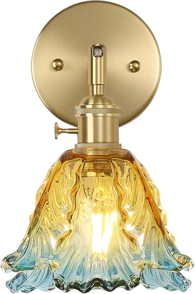 Vintage Wall Sconces, Cabbage Yellow Lampshade & 180 Degree Adjustable, Brass Wall Lights, for Bedroom Living Room Hallway Aisle, Bulbs Not Included, ETL Listed - Bloomnest