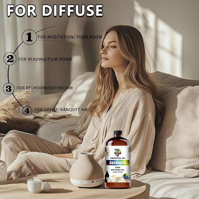 Jasmine Essential Oil (8 oz / 240 ml) – Jasmine Oils for diffusers, humidifiers, Home Baths, Cleaning Products, Yoga, DIY Soaps and DIY Scented Candles - Bloomnest