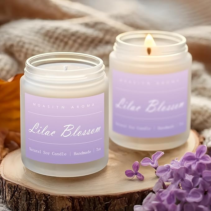 MOASITN Lilac Blossom Spring Soy Candle| Lavender,Lilac,Lemon Scented Candle for Home| Long Burning Aromatherapy Candle| Jar Candel Gift for Women,Men as Birthday,Relaxing,Housewarming Gifts| 7oz - Bloomnest