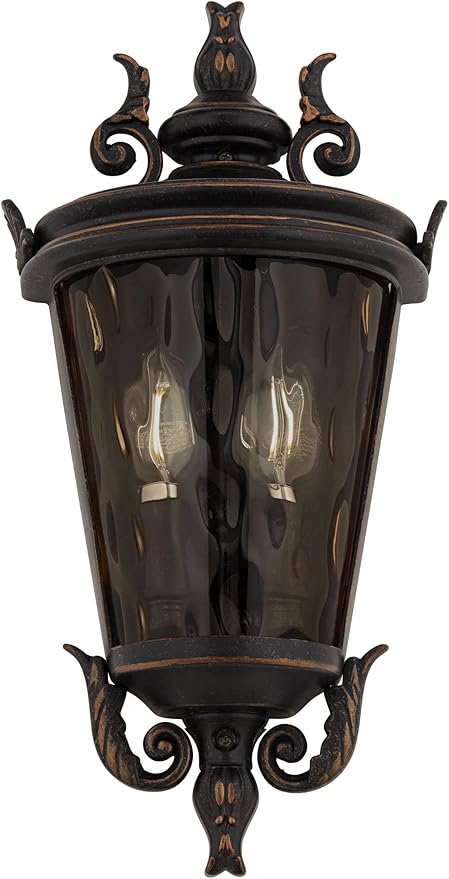 John Timberland Casa Marseille Vintage Outdoor Wall Light Fixture Veranda Bronze 17" Champagne Hammered Glass for Exterior House Porch Patio Outside Deck Garage Yard Front Door Garden Home - Bloomnest