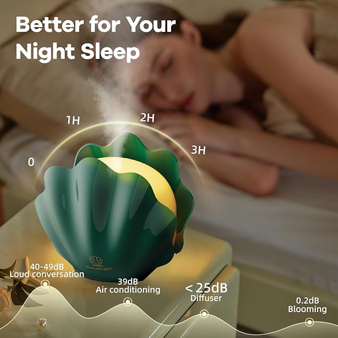 Essential Oil Diffuser 260ML, Shell Aroma Diffuser with Remote Control Humidifier with 7 Colors LED Night Light for Bedroom Home Relaxation (Green) - Bloomnest