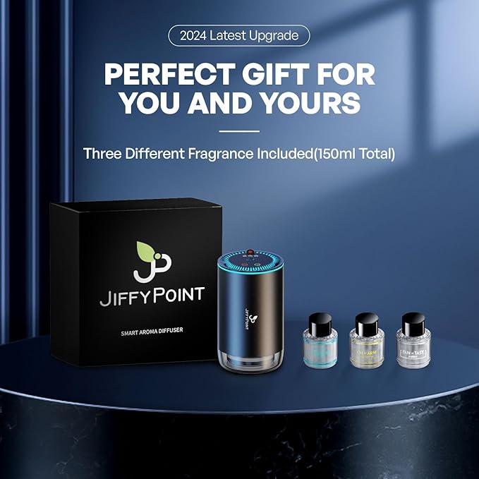 JiffyPiont Smart Car Air Freshener | Car Essential Oil Diffuser with 3 Fragrances (150ML Total) | Auto ON/OFF Car Diffuser | Star Projector | 7-Color Breathing Light | Long Life 450mAh Battery - Bloomnest