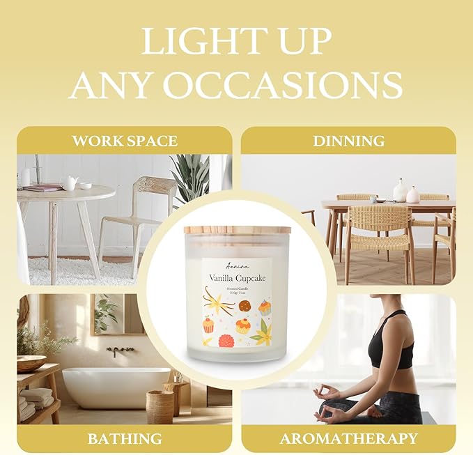 Vanilla Cupcake Scented Candle, 11oz 60 Hour Burn, Natural Soy Wax with Thick Cotton Wick, Highly Scented Aromatherapy Candle for Stress Relief & Meditation, Gifts for Women & Men - Bloomnest