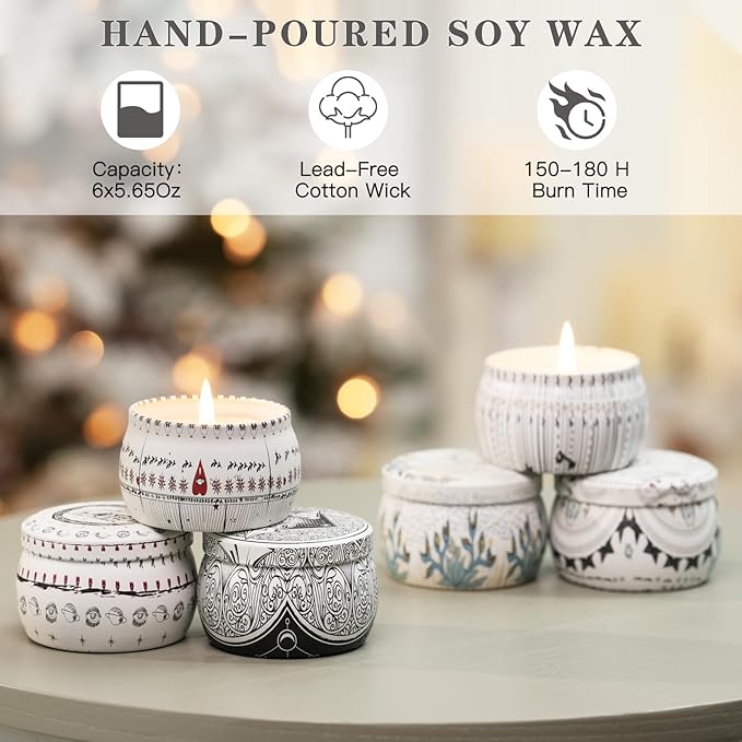 Scented Candles Gift Set, 6 Pack Soy Wax Candles for Home Aromatherapy, Long Lasting 200H, Natural Essential Oil Candles Gifts for Women, Ideal for Birthday, Thanksgiving, Christmas, Meditation - Bloomnest