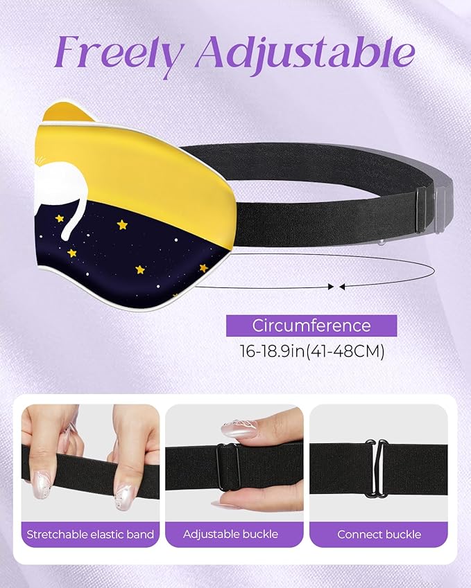 Sleep Mask for Kids - Cute Kawaii Cartoon Silk Sleeping Mask with Adjustable Strap Soft Smooth Light Eye Mask for Sleeping Silk Kids Eye Cover for Boys Girls Teens, Sleep Cat - Bloomnest