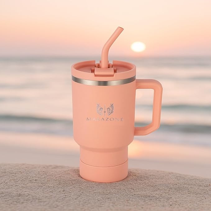 40 oz Insulated Tumbler with Handle and Straw – Double Wall Stainless Steel Vacuum Cup | Car Cup Holder Fit | Hot Cold Travel Mug | BPA Free Reusable Water Bottle Gift for Her (Sunset Pink) - Bloomnest