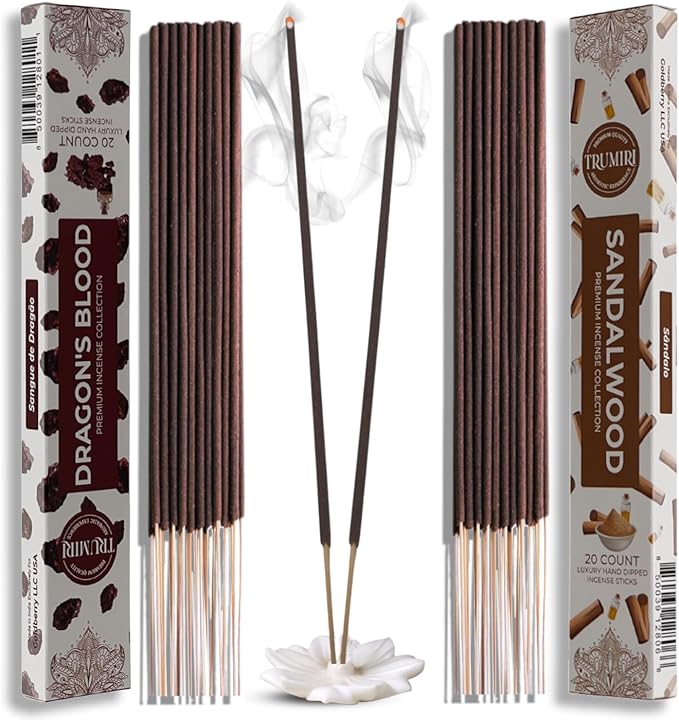 Trumiri Incense Sticks - Combo Pack of 40 Insence-Sticks - 20 Dragons Blood + 20 Sandalwood - Insenses - Insents - Incents - Inscense - Incence - Incienso - All Natural Incense Sticks TRUMIRI