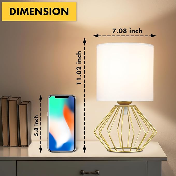 Hamilyeah Table Lamps Set of 2, Modern Bedside Lamps with White Fabric Shade, Industrial Night Stand Lamps with On/Off Switch, Gold Simple Lamp for Bedroom, Living Room - Bloomnest
