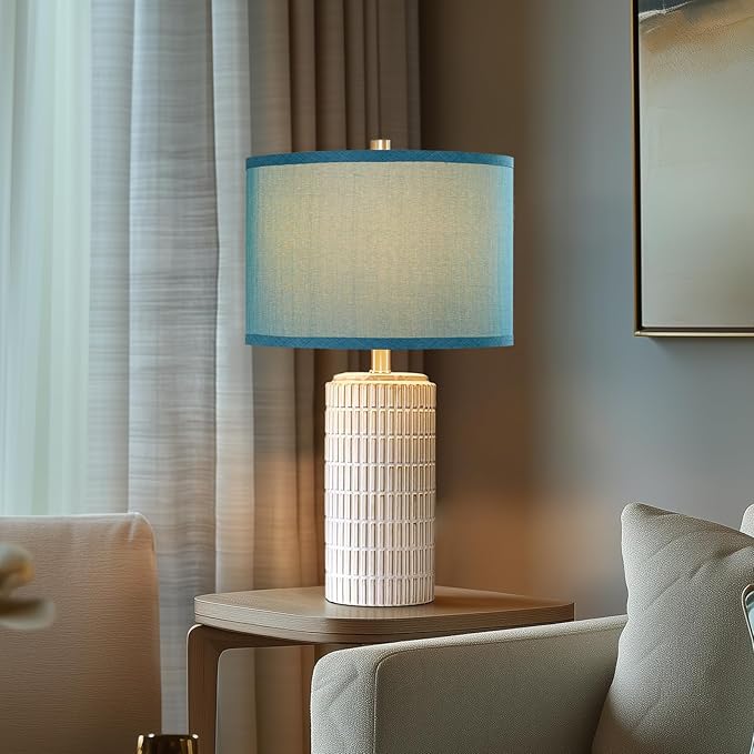 23" Modern Ceramic Nightstand Table Lamps Set of 2, Nautical Lamps for Bedroom Bedside, Side Table Lamps for Living Room, Dining Room, Office, 2 LED Bulbs Included (Blue) - Bloomnest