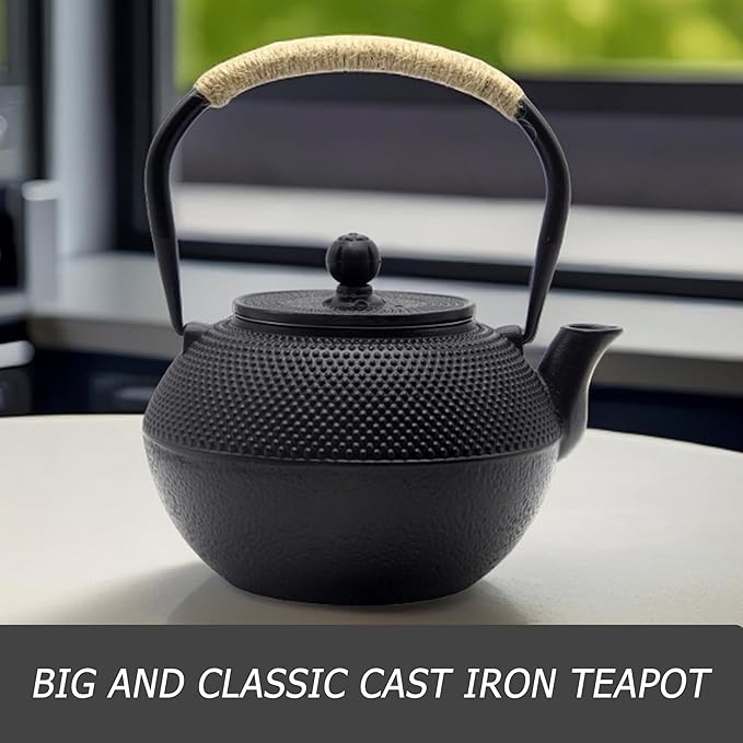 40.6oz Cast Iron Teapot, Japanese Tetsubin Tea Kettle for Stovetop Safe, Black Cast Iron Tea Kettle with Infuser for Loose Leaf, Tea Pot with Enameled Interior, Gift for Tea Lovers - Bloomnest