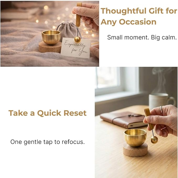 Mini Singing Bowl Set, Small Portable Brass Meditation Sound Bowl with Copper Striker Ball & Drawstring Pouch, for Yoga, Mindfulness, Relaxation, Chakra & Spiritual Gift (1.6 in) Bloomnest