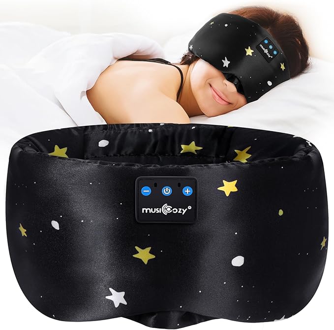 MUSICOZY Mulberry Silk Bluetooth Sleep Mask with HD Stereo Sound, Wireless Sleep Headband Headphones for Side Sleepers, Adjustable Size, Total Light Blocking, Perfect for Travel Relaxation Sleep - Bloomnest