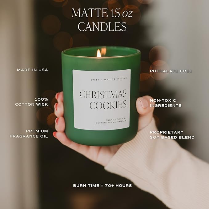 Sweet Water Decor Holiday Cheer Candle - Citrus, Cloves, Pine Scented Soy Candles for Winter - 15oz Green Jar, 70+ Hour Burn Time, Made in The USA - Festive Christmas Candle - Bloomnest