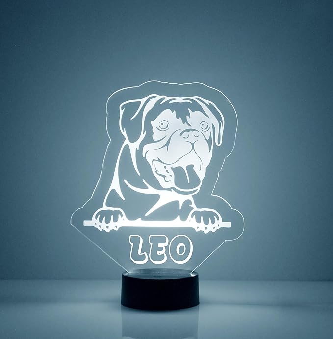 Custom Dog LED Sign Night Light Lamp with Remote, Light Up Display with Personalized Name or Image, Customized, Made in The USA, Clear Acrylic Home Decor Design with 16 Colors, 4 Modes (Pug) - Bloomnest