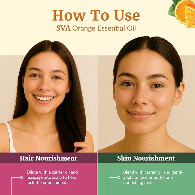 SVA Orange Essential Oil – 4 Fl Oz – 100% Natural Orange Oil - for Diffuser, Hair Care, Face, Skin Care, Aromatherapy, Scalp and Body Massage, Soap and Candle Making - with Dropper - Bloomnest
