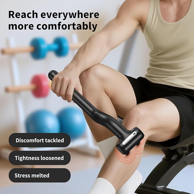Dual-Head Massage Gun with Extension Handle, 3-in-1 Detachable Handheld Percussion Muscle Massager for Back Neck Shoulder Body Deep Tissue Pain Relief - 6 Speeds Levels (Black) - Bloomnest