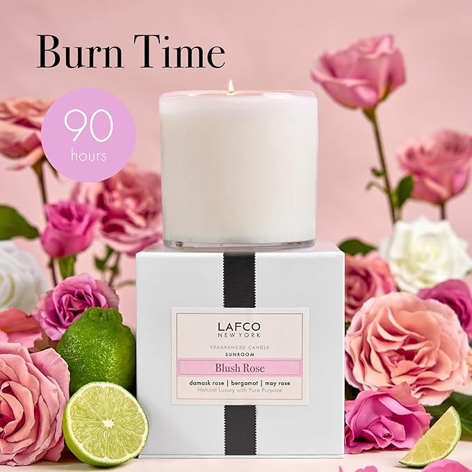 LAFCO New York Signature Candle, Blush Rose - 15.5 oz - 90-Hour Burn Time - Reusable, Hand Blown Glass Vessel - Made in The USA - Bloomnest
