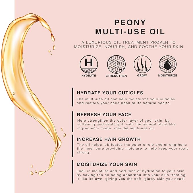 BEAUTE DE PROVENCE Peony Multi-Use Oil for Face, Body and Hair - Organic Blend of Apricot, Vitamin E Sweet Almond Oil for Dry Skin, Rose Petals & Bergamot Essential Oil - 4 Fl Oz - Bloomnest