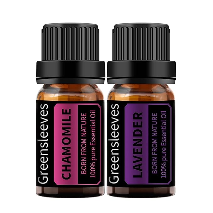 GREENSLEEVES Chamomile Lavender Essential Oil Set, 2 x 10ml Pure Plant-Based Fragrance Oil for Aromatherapy, Essential Oils for Diffuser, Massage, Bath Bomb, Scented Candle Soap Making GREENSLEEVES