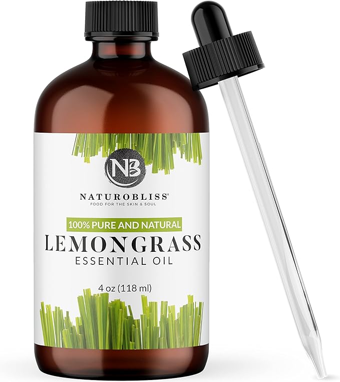NaturoBliss 100% Pure Lemongrass Essential Oil Therapeutic Grade Premium Quality (4 fl. oz) with Glass Dropper, Perfect for Aromatherapy - Bloomnest