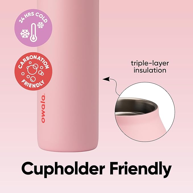 Owala FreeSip Twist Insulated Stainless Steel Water Bottle with Straw for Sports and Travel, BPA-Free, 24-oz, Bubble Gum Owala