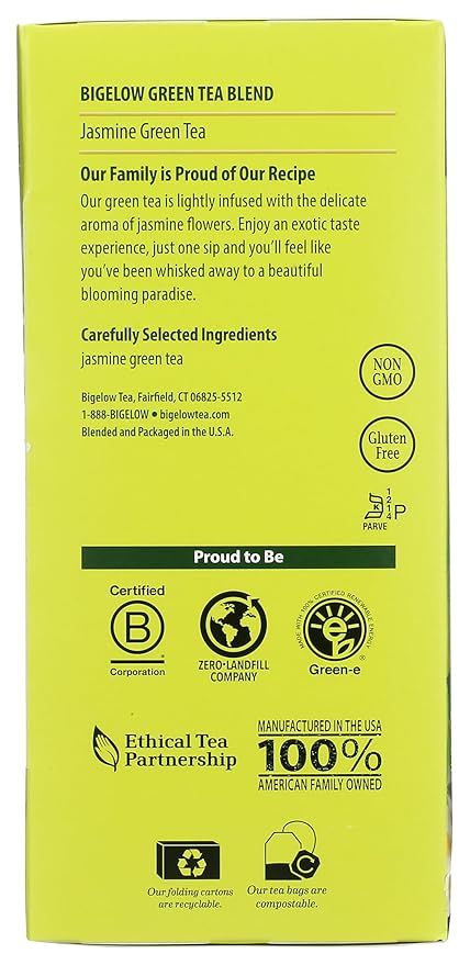 Bigelow Tea Green Jasmine 28ct (Pack of 1), Medium-Caffeine, All Natural, Antioxidant-Rich, Individual Foil-Wrapped Bags - Bloomnest