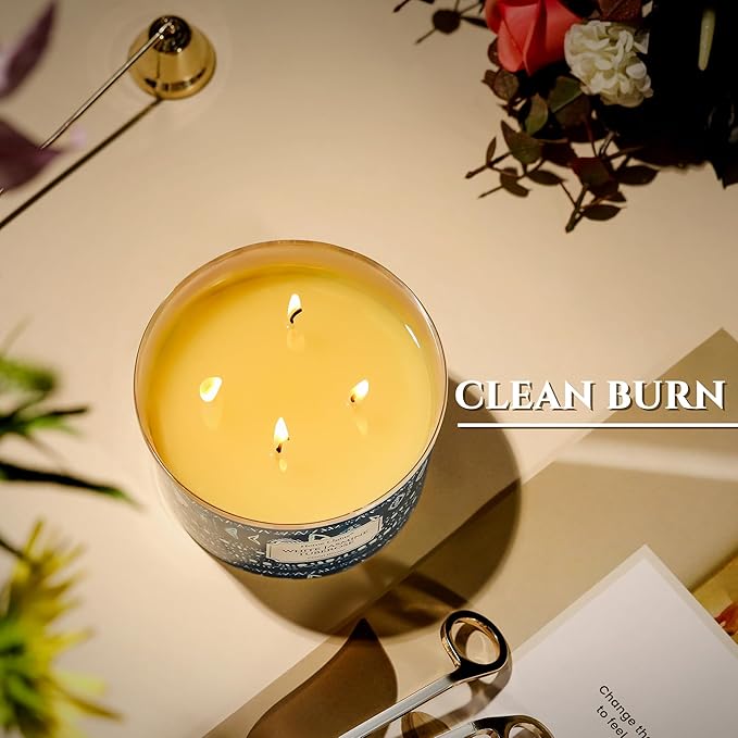 HomeLights Scented Candles for Women & Men, 18oz Candle Jars Aromatherapy 4-Wick Candle, Ideal for Bohemian Natural Textures Home Decor and Gifts, White Jasmine Tuberose - Bloomnest