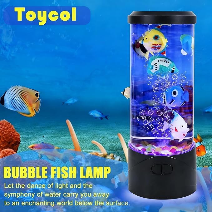 Toycol Bubble Fish Lamp,Artificial Aquarium Lamp with 7-Color Changing,Sensory Bubble Tube Light with 6 Fake Fish Moving,Mood Night Light,Great Gift for Kids & Adults,Decor for Home Office Bedroom - Bloomnest