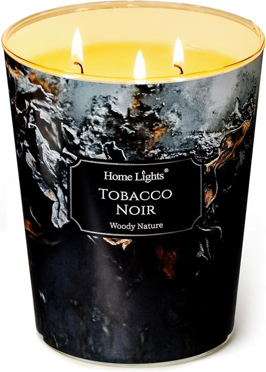 HomeLights Scented Candles for Women & Men, 34oz Candle Jars Aromatherapy 3-Wick Candle, Ideal for Industrial Chic Home Decor and Gifts, Tobacco Noir - Bloomnest