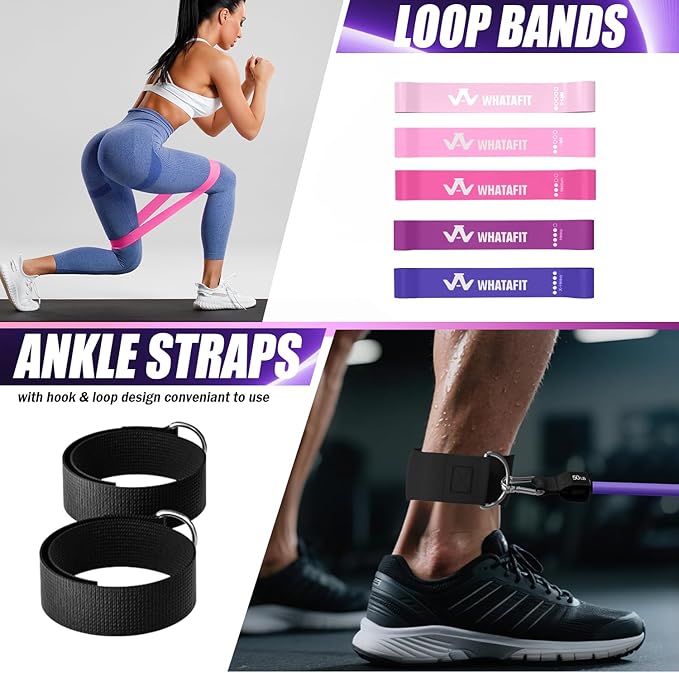 WHATAFIT Resistance Bands, Exercise Bands，Resistance Bands for Working Out, Work Out Bands with Handles for Men and Women Fitness, Strength Training Home Gym Equipment - Bloomnest
